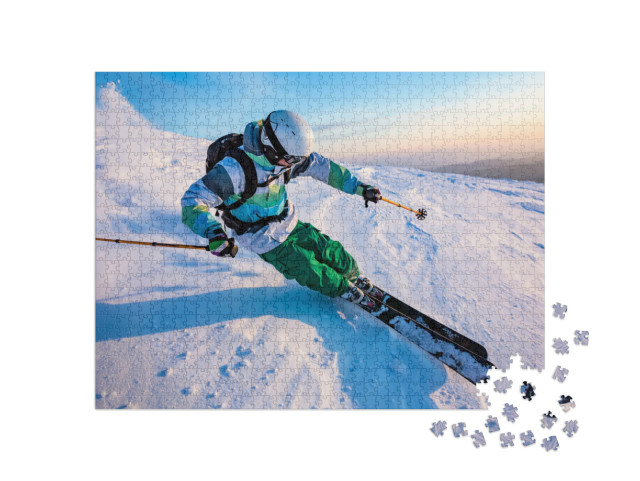 Puzzle de 1000 pièces « Descente de la vallée en skiant »