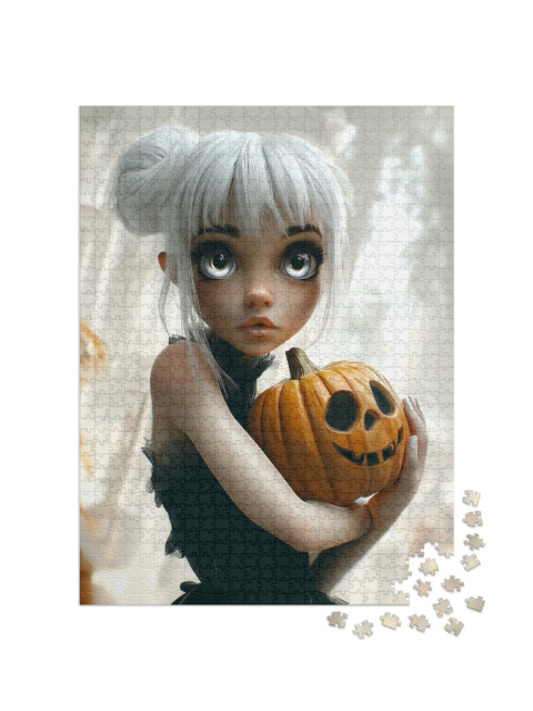 Puzzle de 1000 pièces « Fillette avec citrouille à la main »