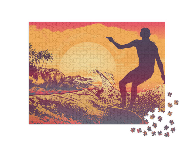 Puzzle de 1000 pièces « Un surfeur sous le soleil des tropiques »