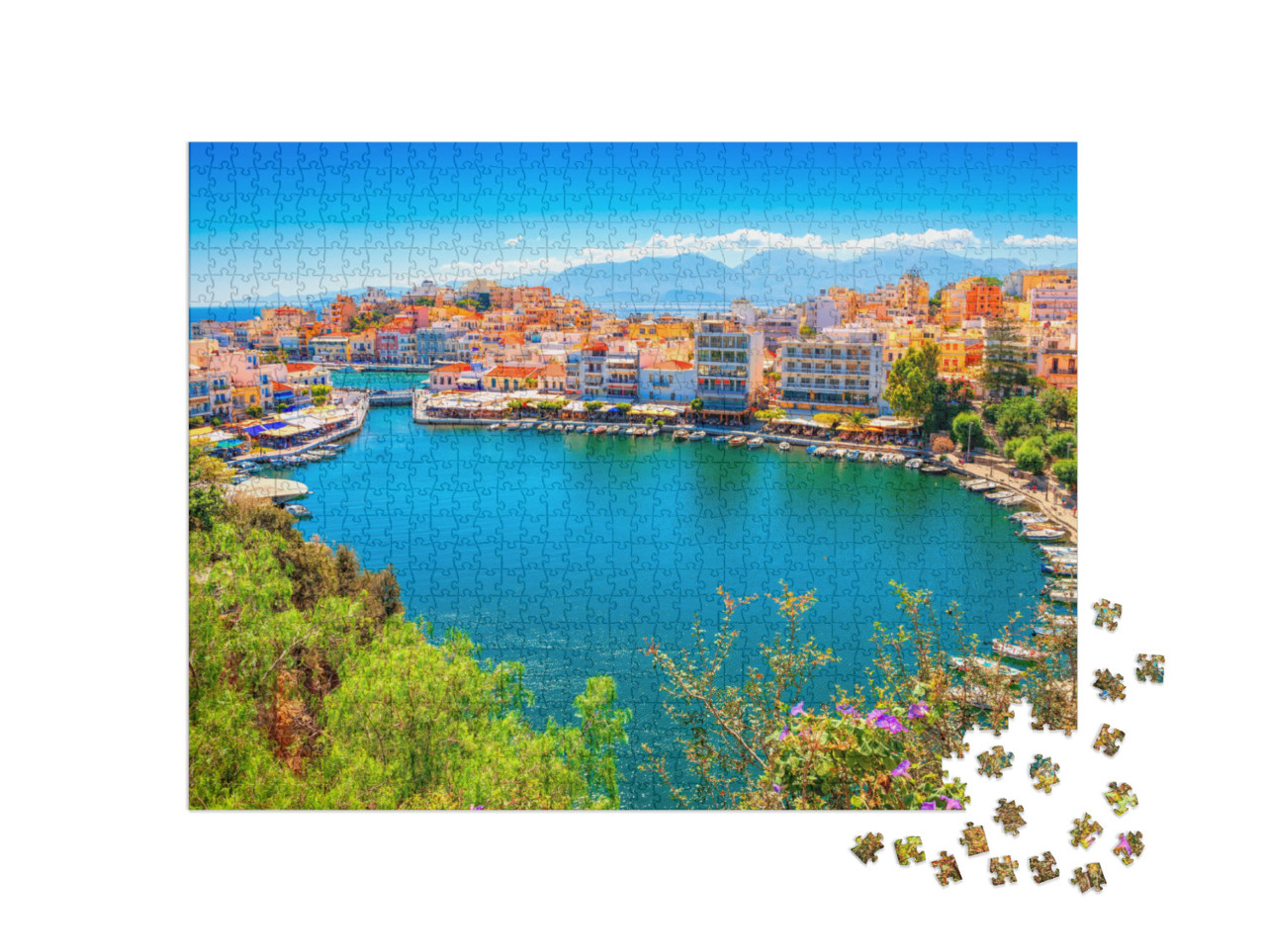 Puzzle de 1000 pièces « Lac d'Agios Nikolaos et de Voulismeni sur l'île de Crète, Grèce »