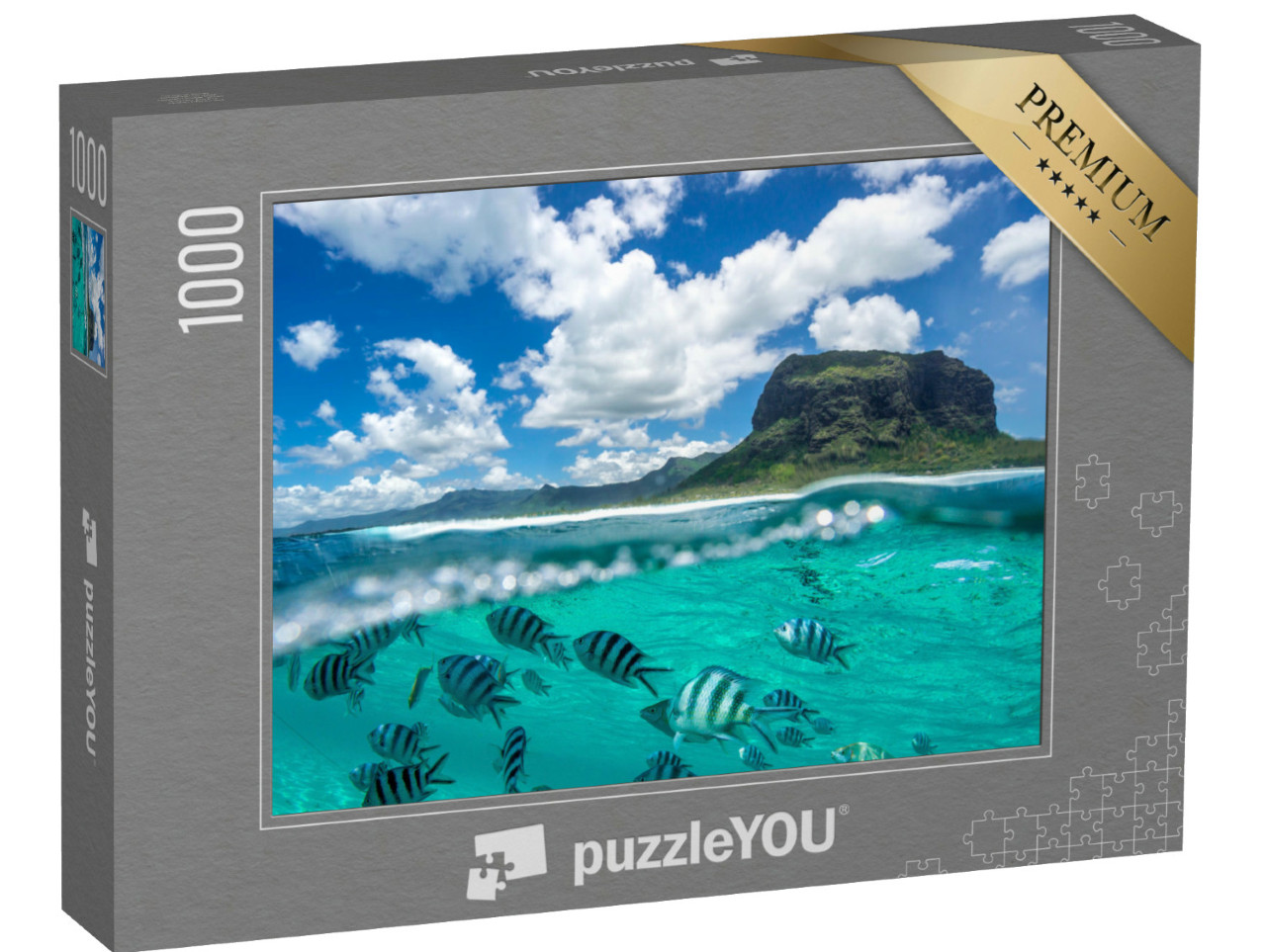 Puzzle de 1000 pièces « Deux mondes se rencontrent - montagnes et monde sous-marin réunis sur une même image »