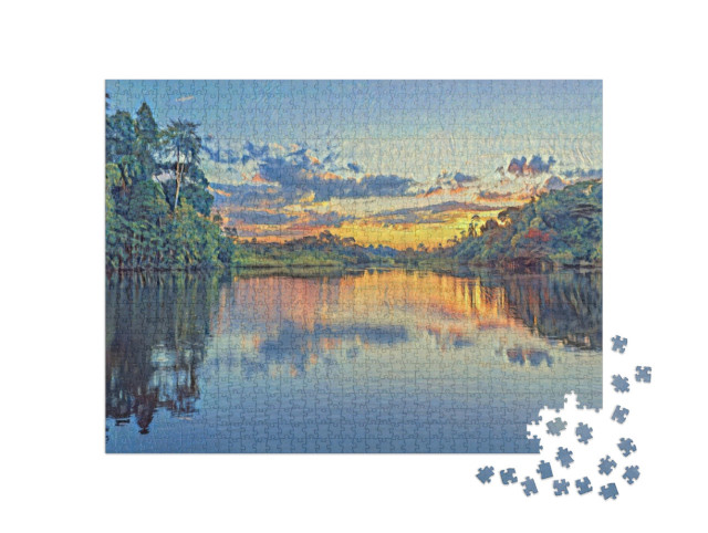 Puzzle de 1000 pièces « dans le style de Paul-Cezanne - Coucher de soleil sur l'Amazone - Collection Puzzle Artistes & Tableaux »