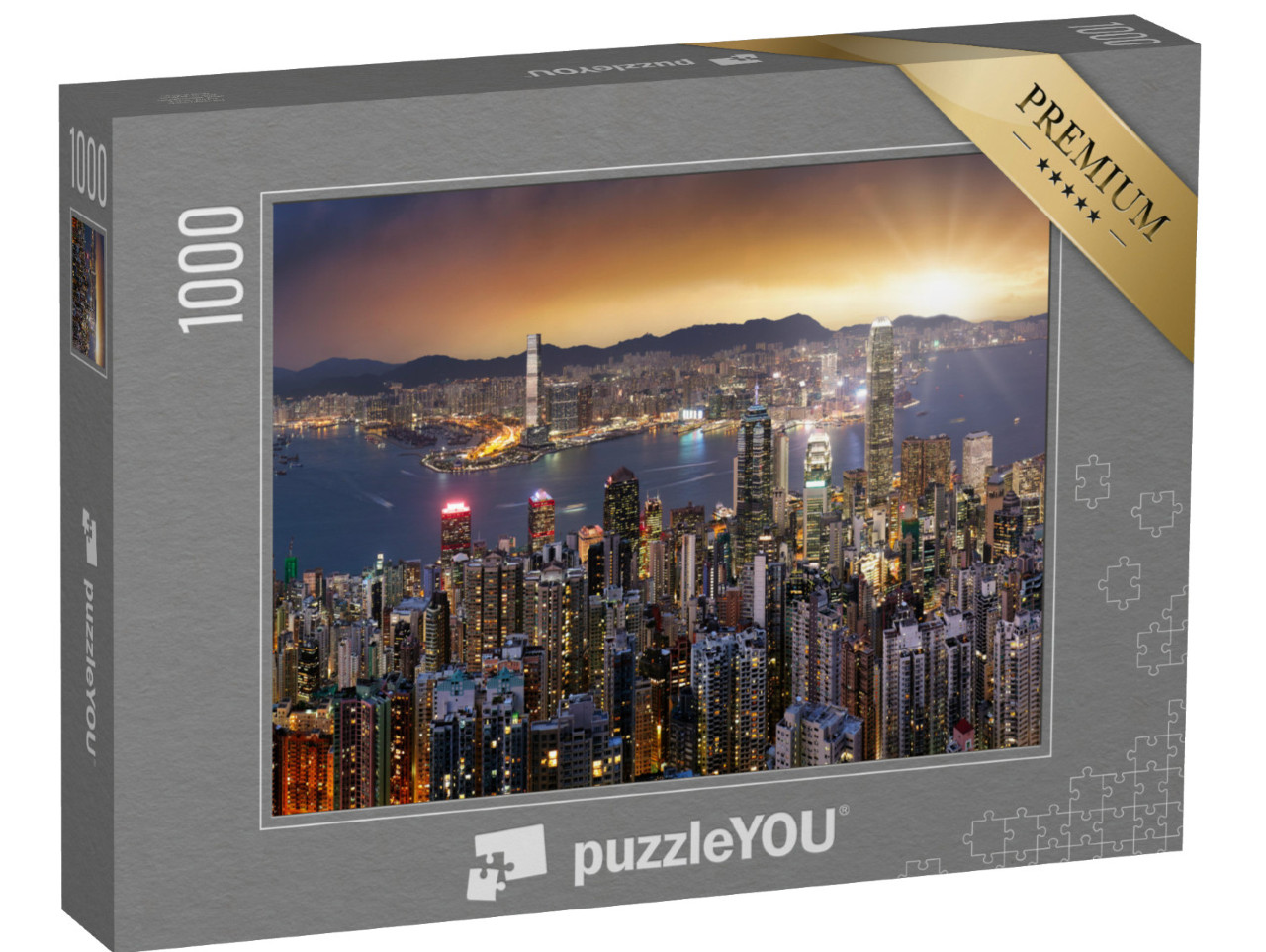 Puzzle de 1000 pièces « Panorama de la ligne d'horizon de Hong Kong au coucher du soleil »