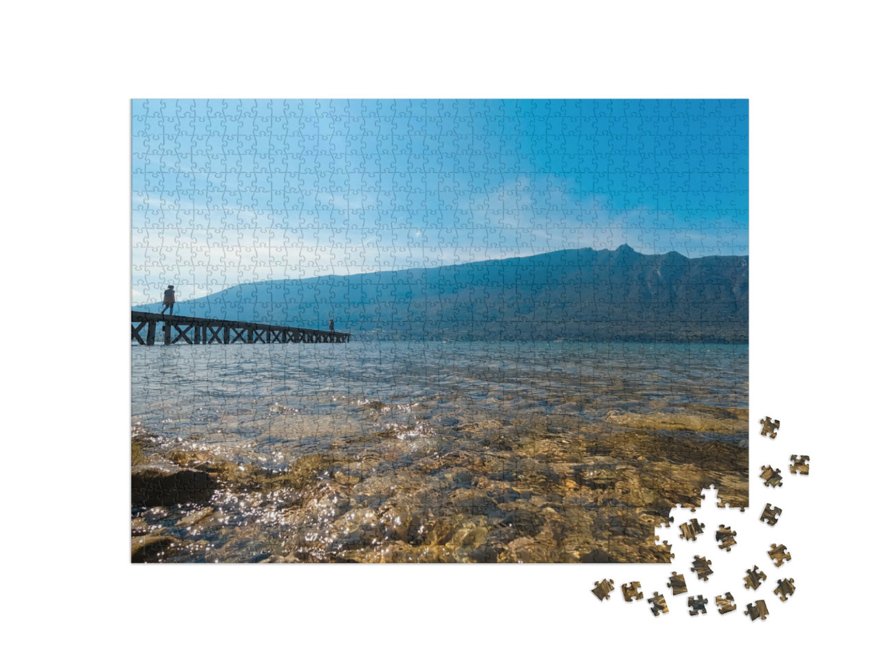 Puzzle de 1000 pièces « Photo du lac du Bourget et de la Dent du Chat, à Aix-Les-Bains en Savoie, France »