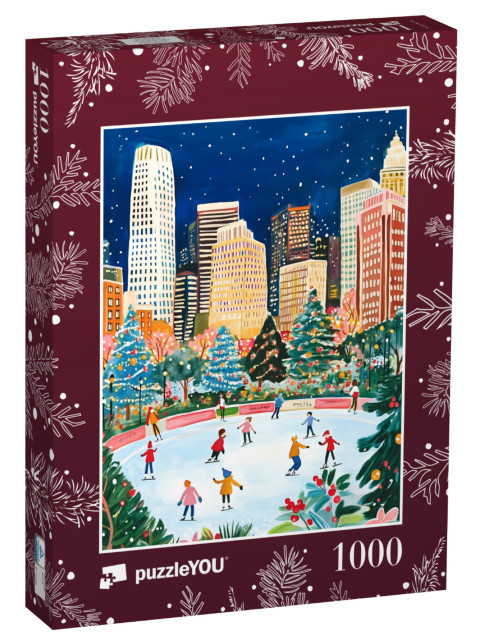 Puzzle de 1000 pièces « Patinoire de Noël entre les gratte-ciel de la ville »