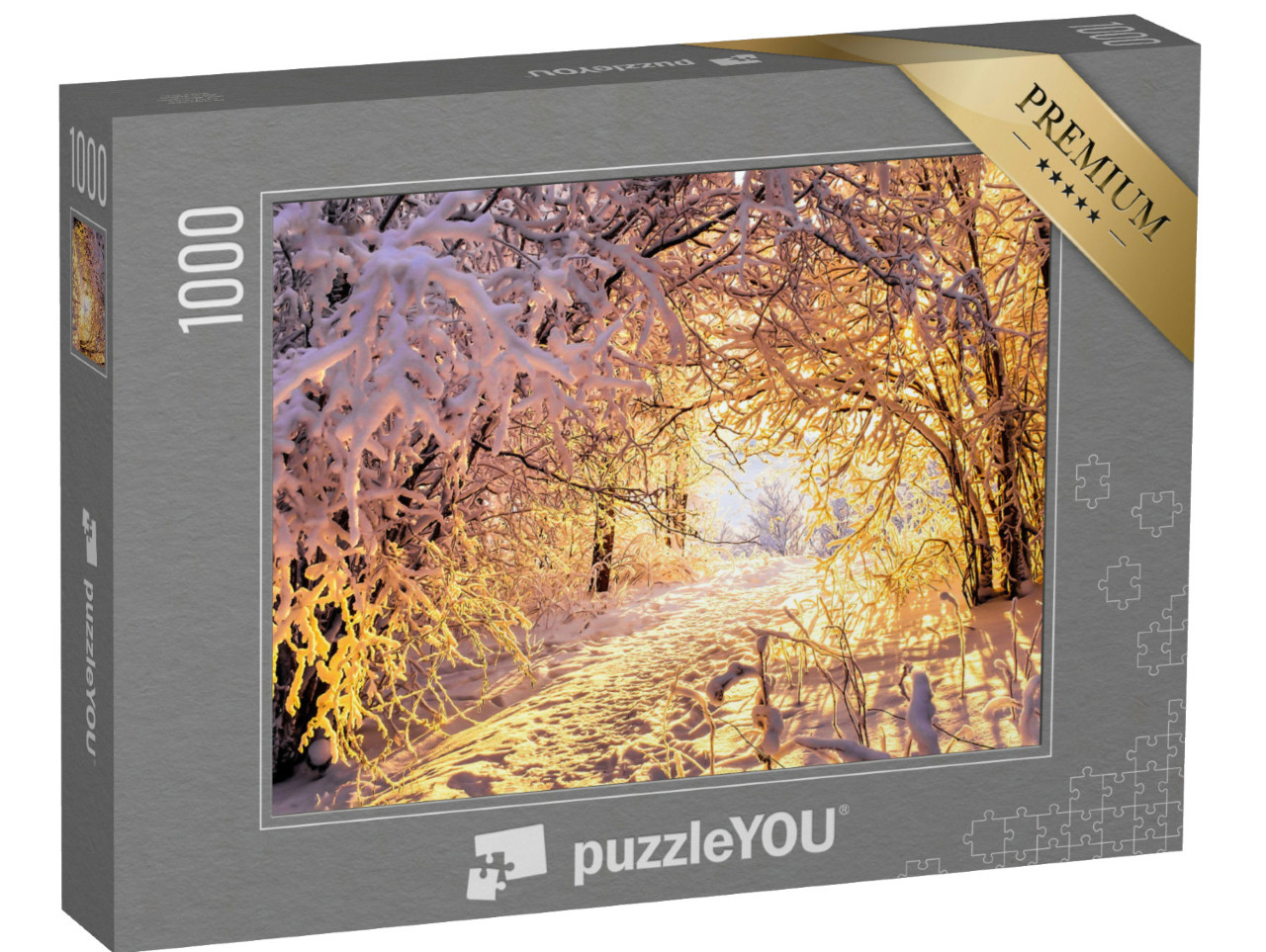 Puzzle de 1000 pièces « Paysage d'hiver avec neige et coucher de soleil »