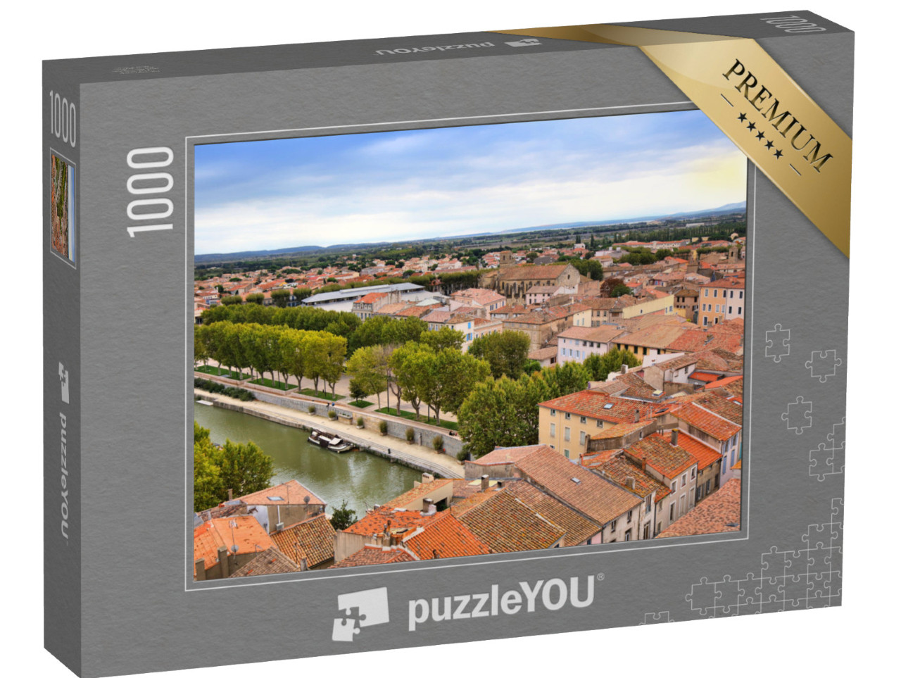 Puzzle de 1000 pièces « Ville de Narbonne, France. Vue aérienne de la ville avec le Canal de la Robine. »