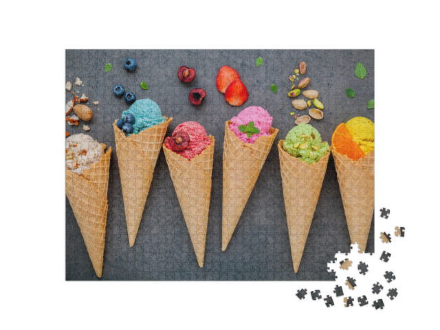Puzzle de 1000 pièces « Des boules de glace : Myrtille, fraise, pistache et plus encore »