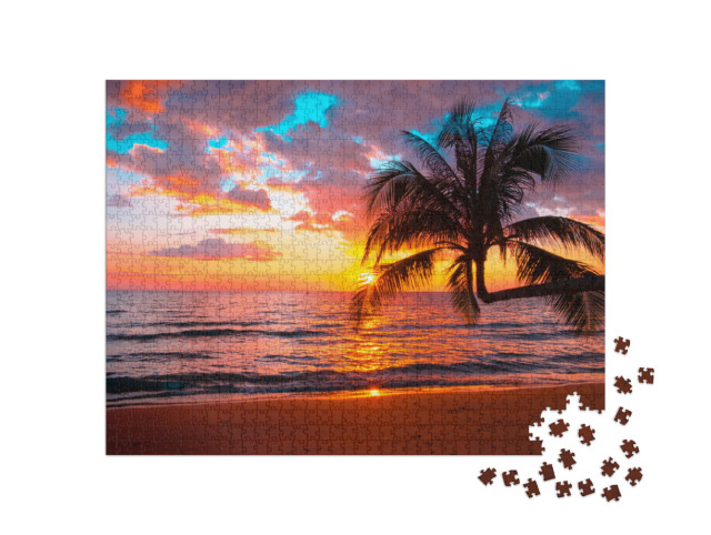 Puzzle de 1000 pièces « Coucher de soleil à couper le souffle sur la mer tropicale »