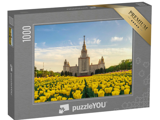 Puzzle de 1000 pièces « Tulipes en fleurs au printemps à la Moscow State University, Moscou, Russie »