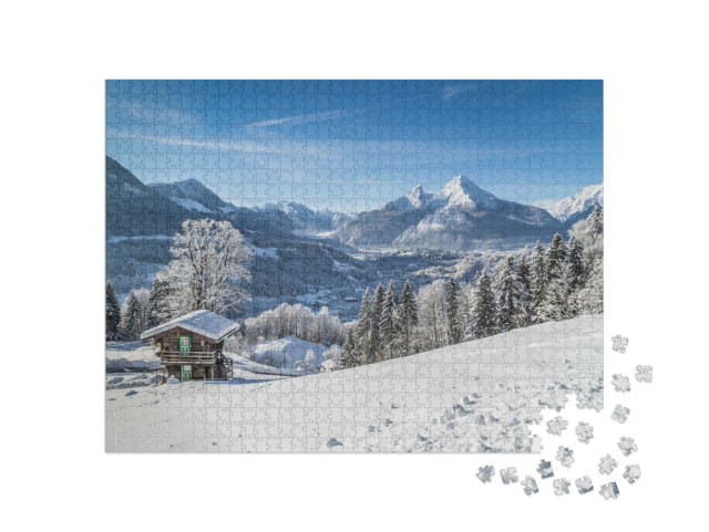 Puzzle de 1000 pièces « Berchtesgaden et le massif du Watzmann en hiver, Allemagne »