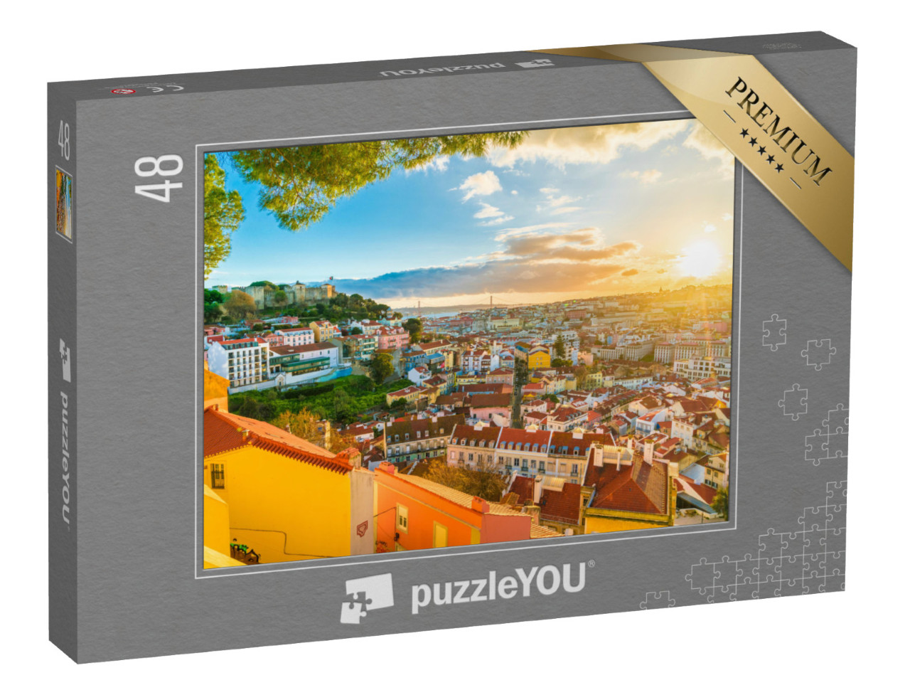 Puzzle de 48 pièces « Vue panoramique de Lisbonne au coucher du soleil »