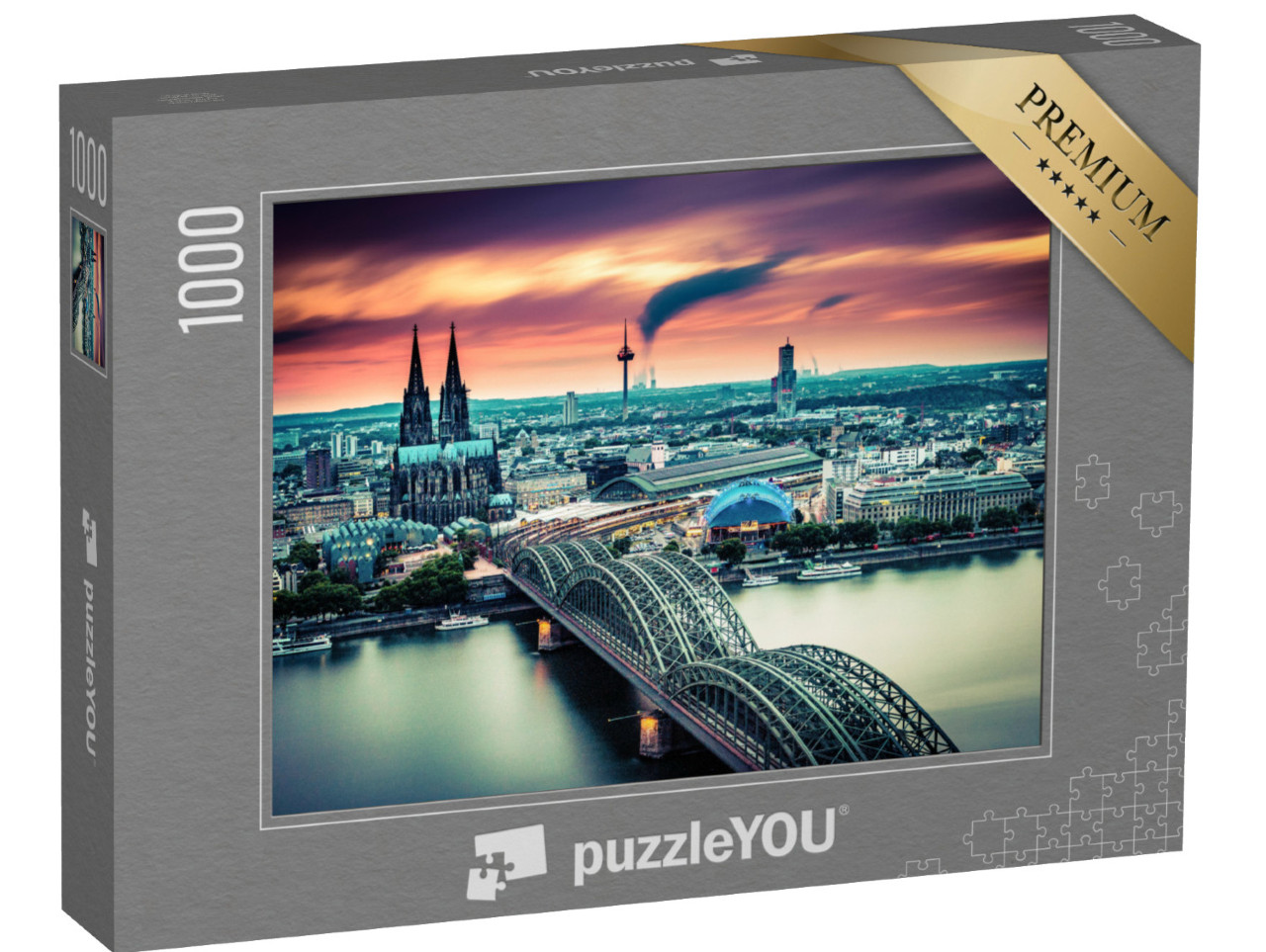 Puzzle de 1000 pièces « Coucher de soleil et nuages en mouvement sur Cologne, Allemagne »