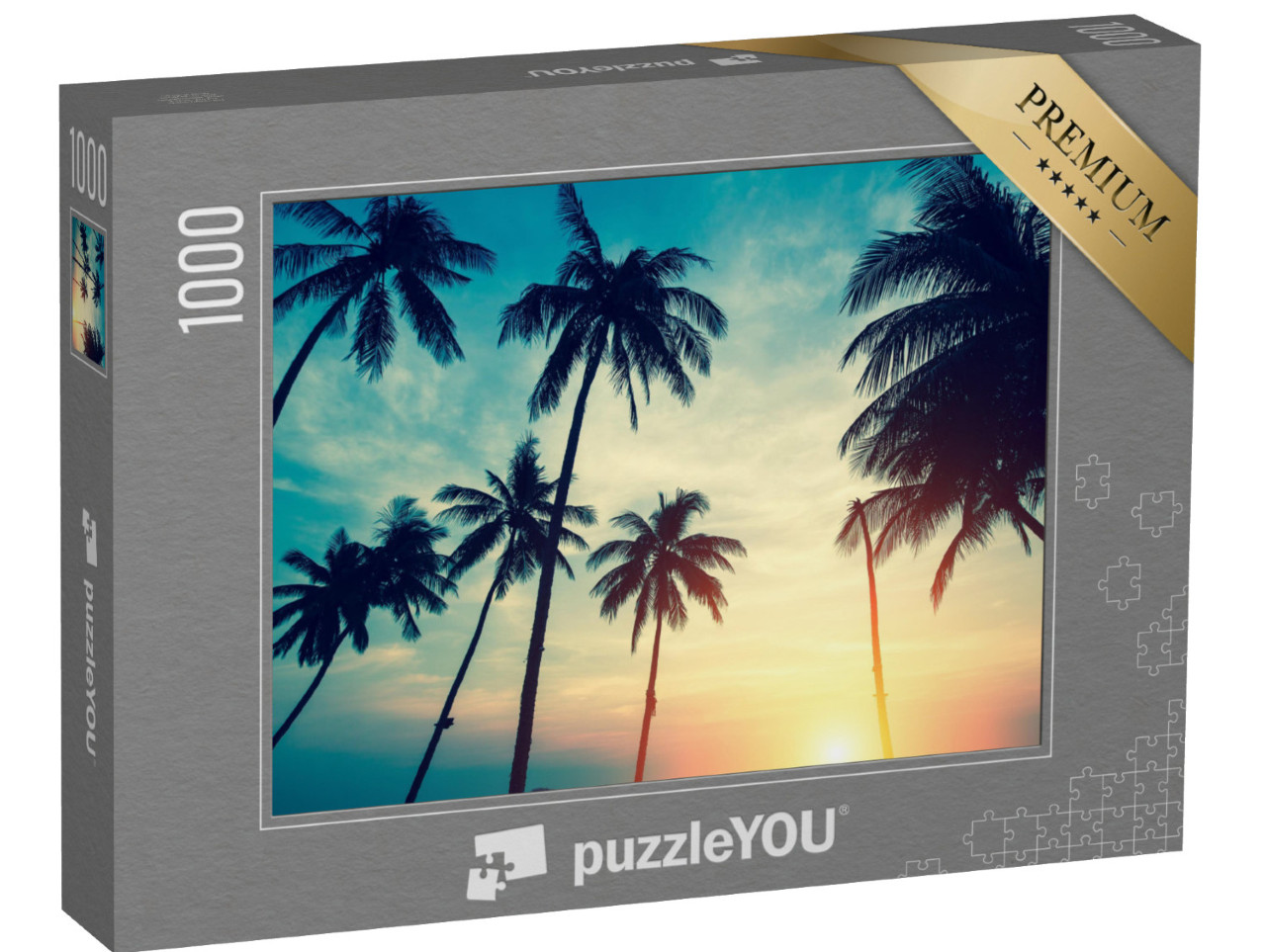 Puzzle de 1000 pièces « Coucher de soleil tropical sur les palmiers »
