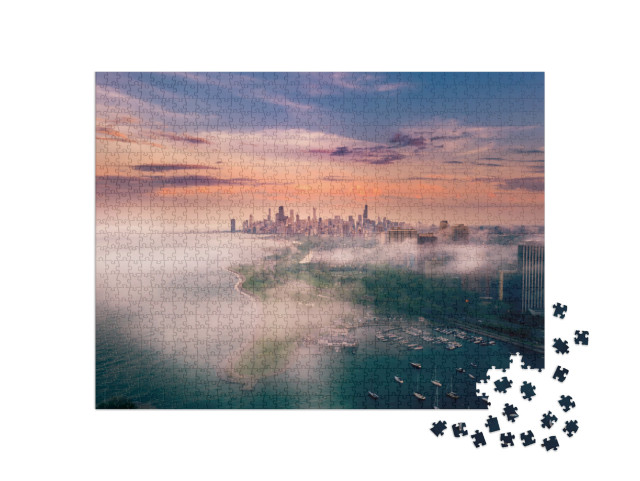 Puzzle de 1000 pièces « Chicago et le lac Michigan par temps de brouillard »