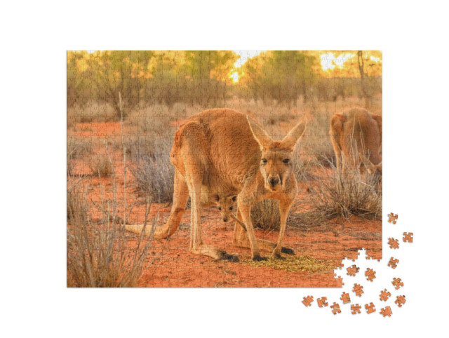 Puzzle de 1000 pièces « Kangourou femelle rouge avec un petit dans sa poche »