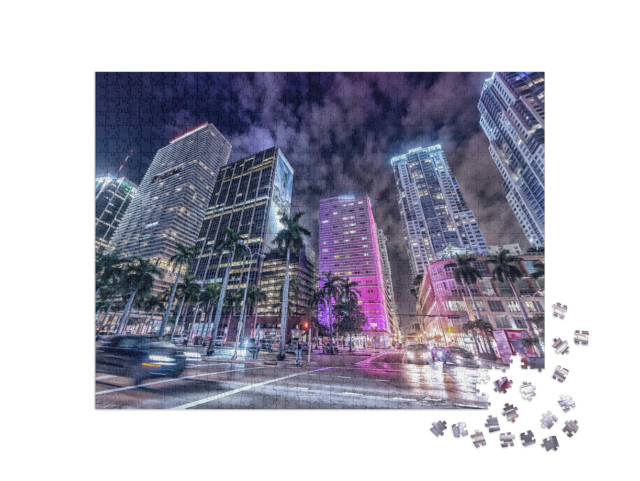 Puzzle de 1000 pièces « Le centre-ville de Miami la nuit »