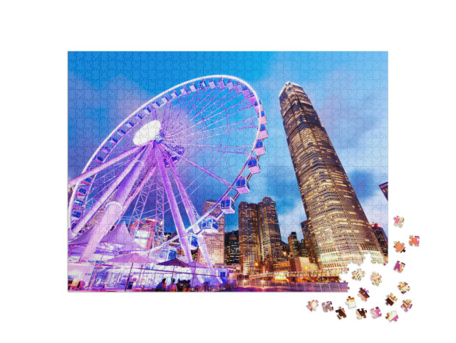 Puzzle de 1000 pièces « Une vue magnifique : la grande roue de Hong Kong »