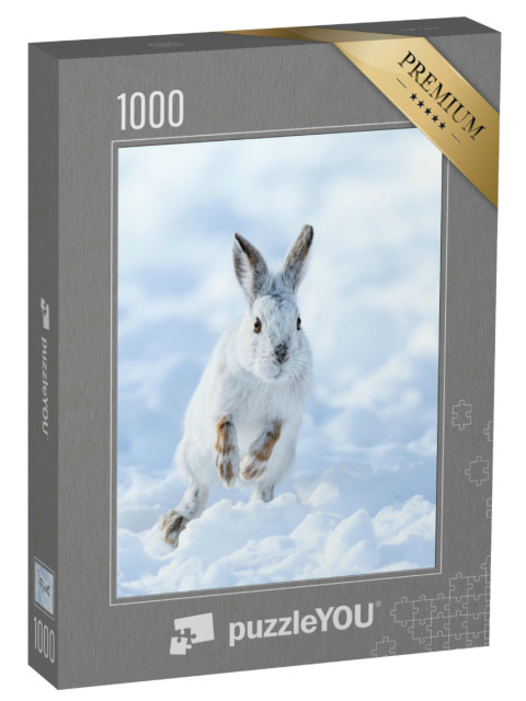 Puzzle de 1000 pièces « Lapin de neige blanc sautant dans la neige »