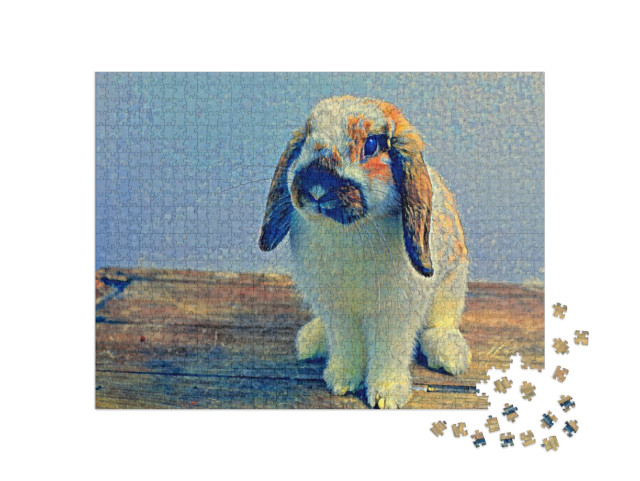 Puzzle de 1000 pièces « dans le style de Paul-Cezanne - Lapin sur table en bois - Collection Puzzle Artistes & Tableaux »