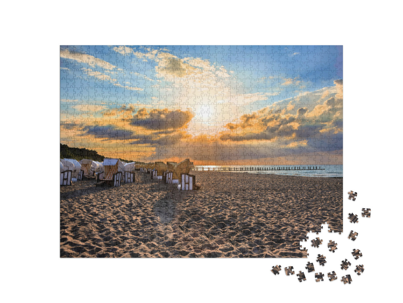 Puzzle de 1000 pièces « Coucher de soleil coloré sur la plage »