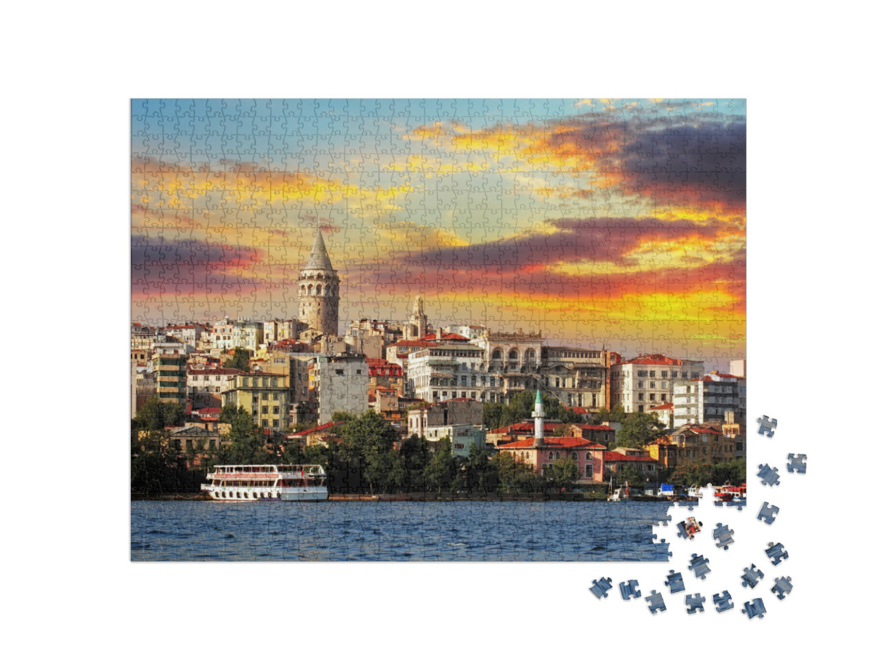 Puzzle de 1000 pièces « Coucher de soleil dans le quartier de Galata à Istanbul »
