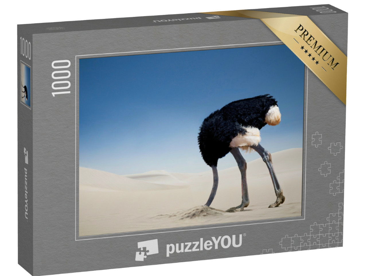 Puzzle de 1000 pièces « Autruche se cachant la tête dans le sable, Parc national de Tsavo East, Kenya, Afrique »
