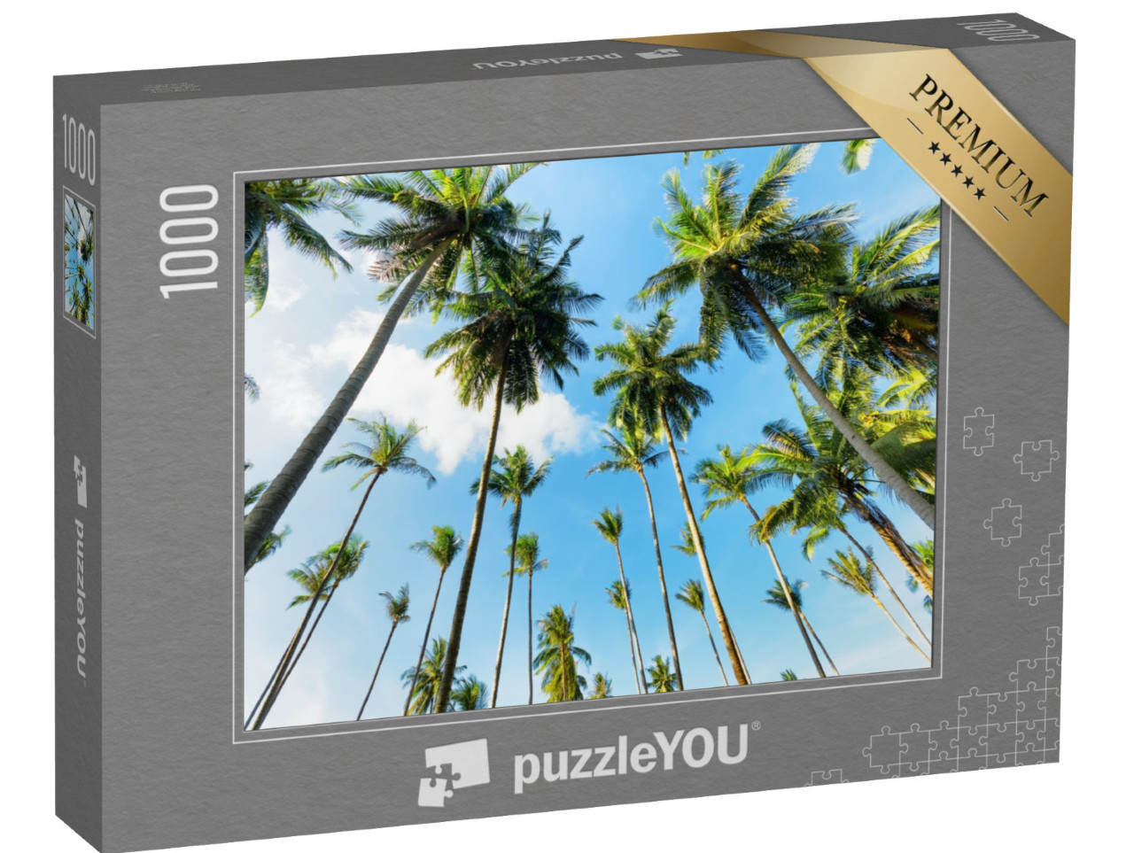 Puzzle de 1000 pièces « Vue vers le haut entre les palmiers »