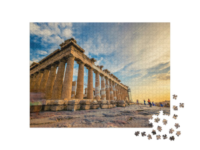 Puzzle de 1000 pièces « Colonnes du Parthénon au coucher du soleil, Acropole, Athènes »