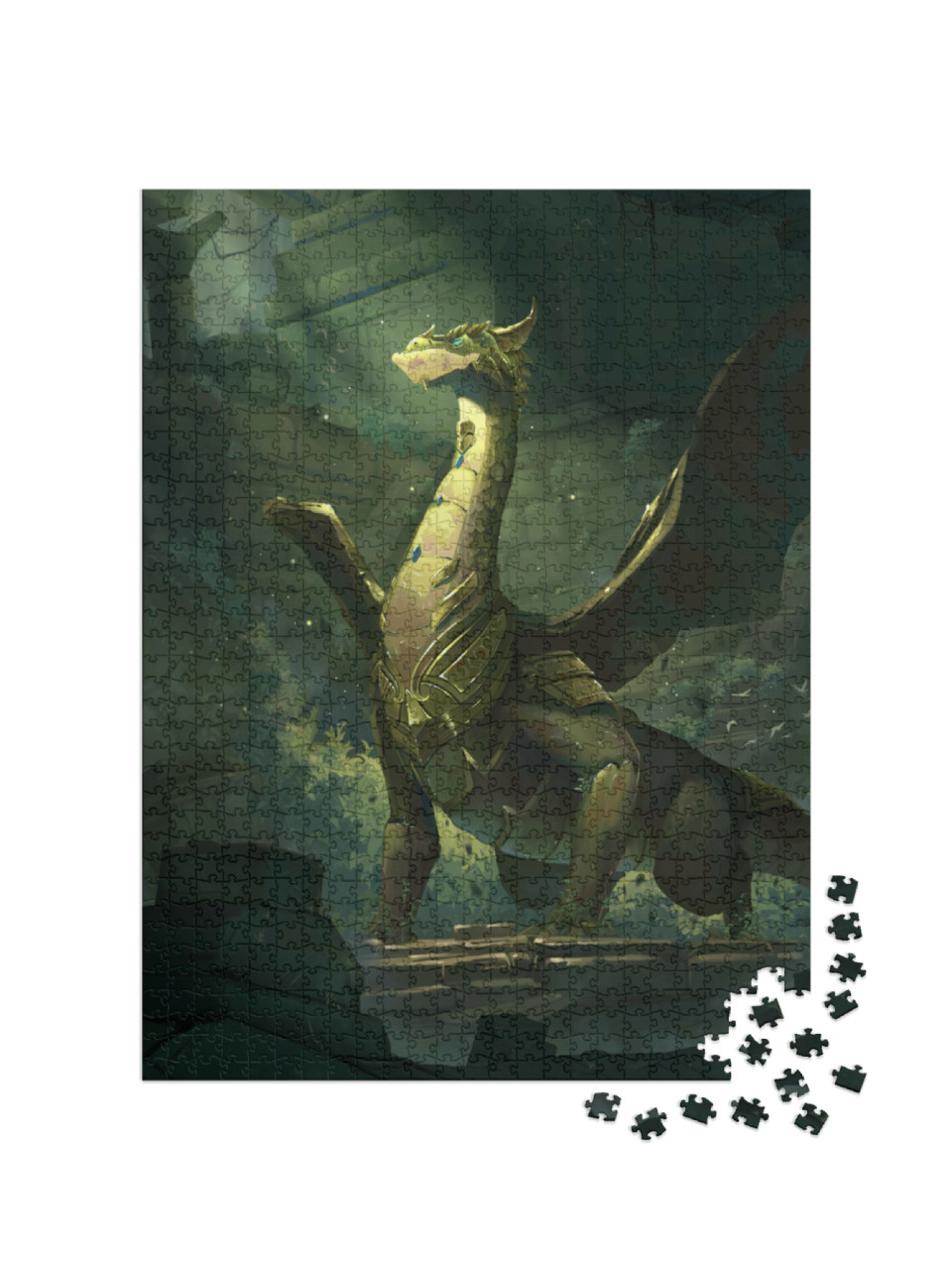 Puzzle de 1000 pièces « Illustration artistique d'un dragon devant des ruines »