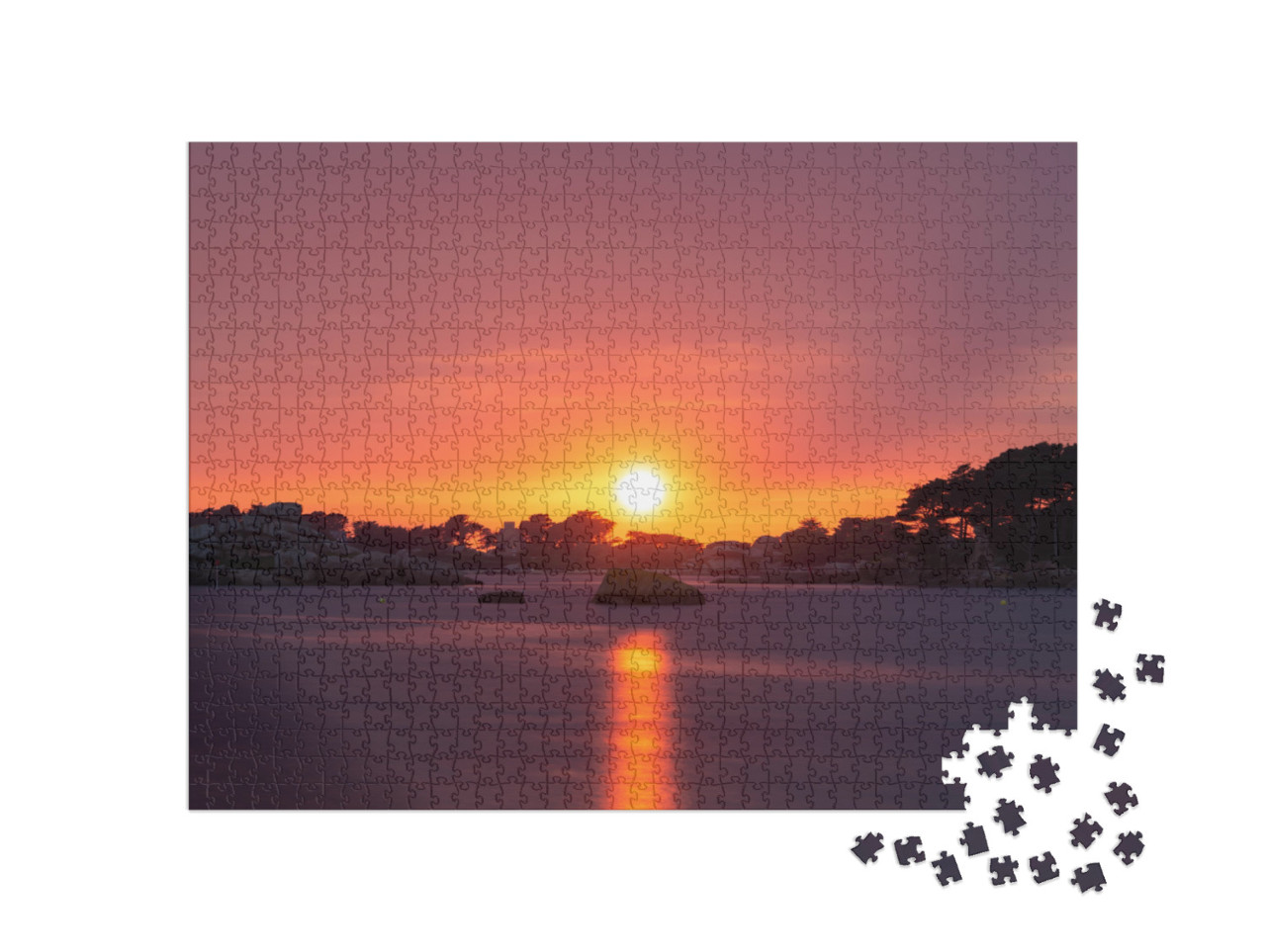 Puzzle de 1000 pièces « Coucher de soleil rose sur la plage de Ploumanach à Perros-Guirec, Côtes d'Armor, Bretagne, France »