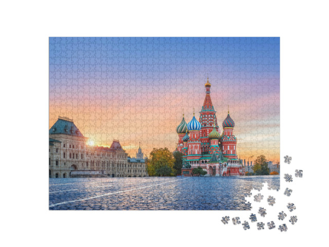 Puzzle de 1000 pièces « Cathédrale Saint-Basile sur la Place Rouge à Moscou sous un soleil d'automne, Russie »