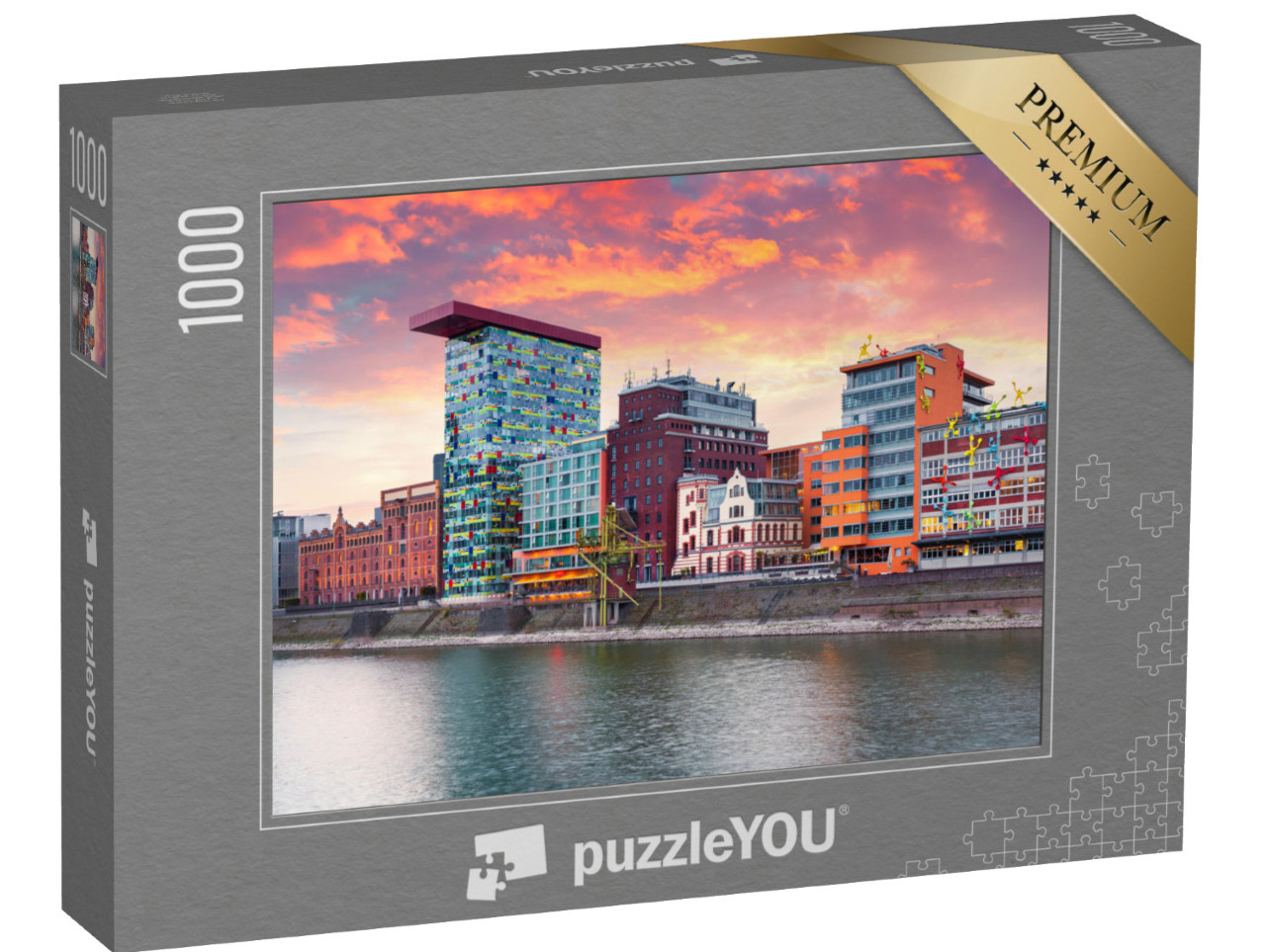 Puzzle de 1000 pièces « Coucher de soleil sur le Rhin à Düsseldorf »