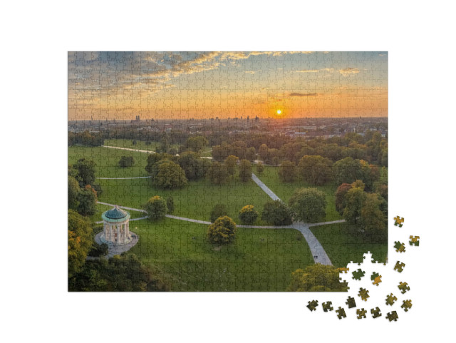 Puzzle de 1000 pièces « Coucher de soleil dans le Jardin anglais à Munich, Bavière »