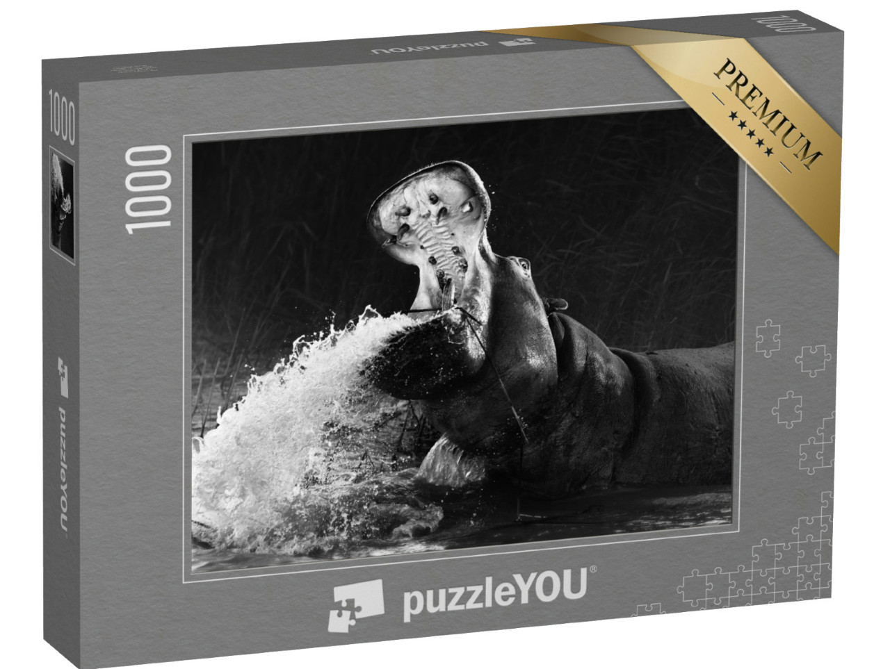 Puzzle de 1000 pièces « Hippopotame avec mau ouvert dans l'eau »