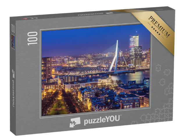Puzzle de 100 pièces « Skyline de Rotterdam avec le pont Erasmus, Pays-Bas »