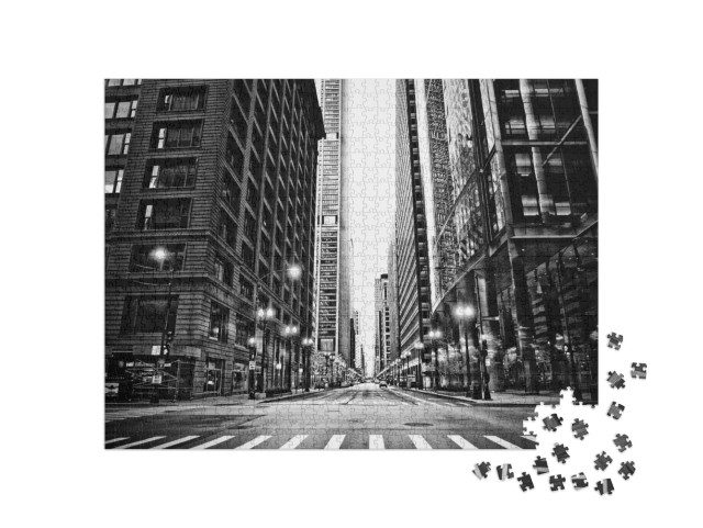 Puzzle de 1000 pièces « Rues vides à Chicago, noir et blanc »