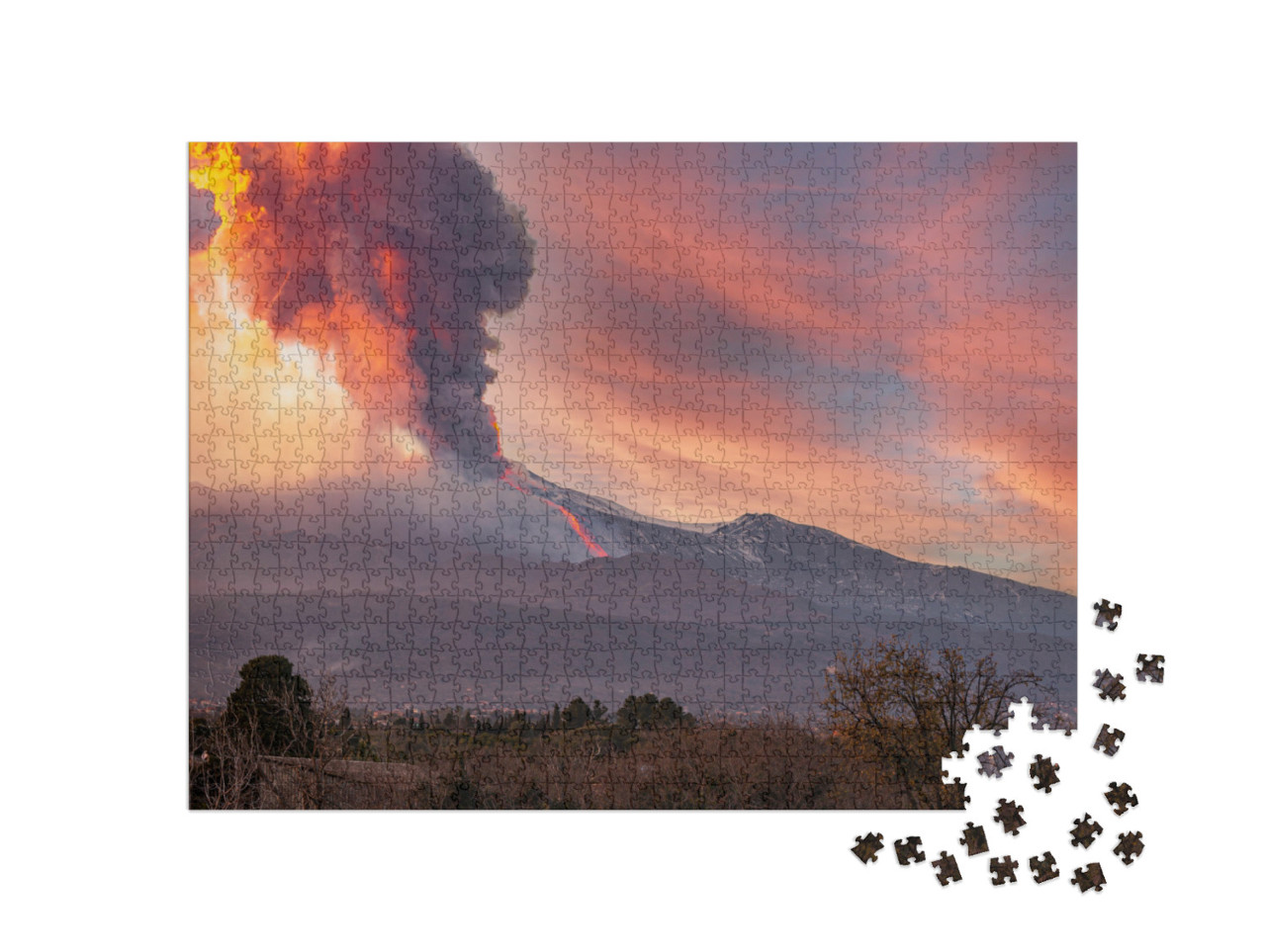 Puzzle de 1000 pièces « Vue du volcan Etna lors de l'éruption du 16 février 2020 »