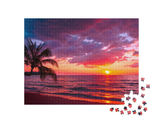 Puzzle de 1000 pièces « Coucher de soleil tropical sur la plage »