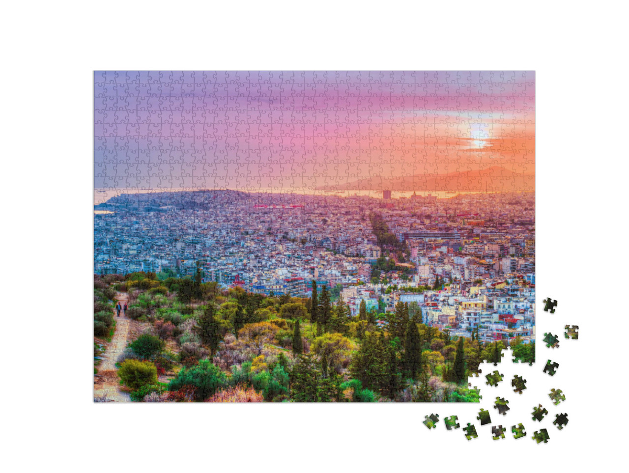 Puzzle de 1000 pièces « Athènes au coucher du soleil »