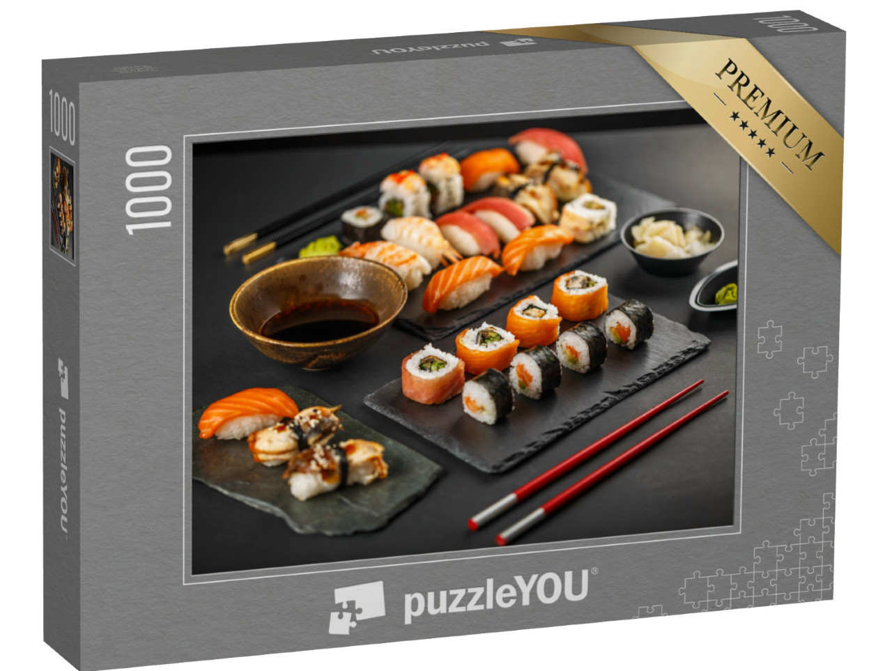 Puzzle de 1000 pièces « Sushi frais sur ardoise noire »