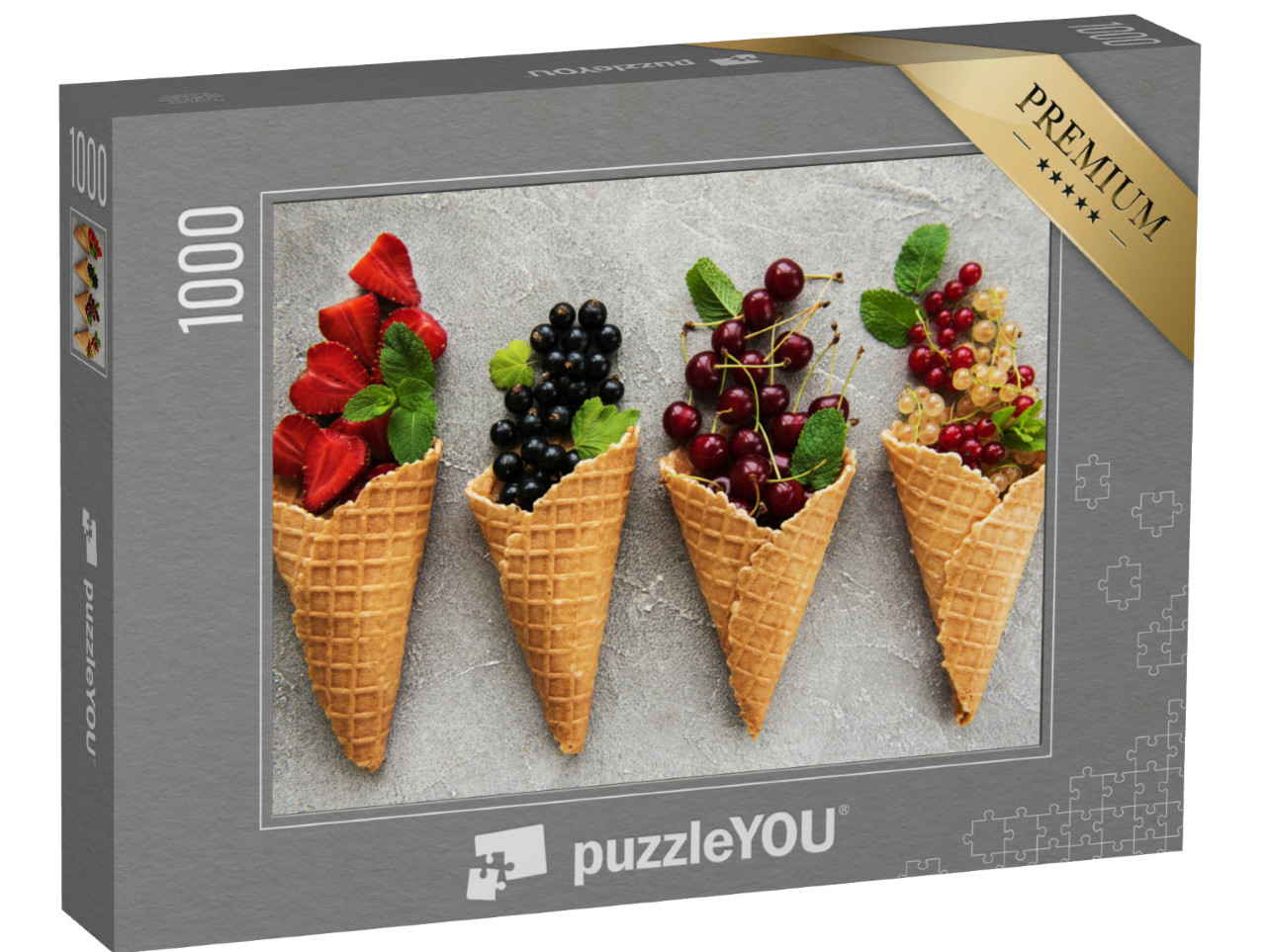 Puzzle de 1000 pièces « Cornets de glace avec baies sur fond de pierre »