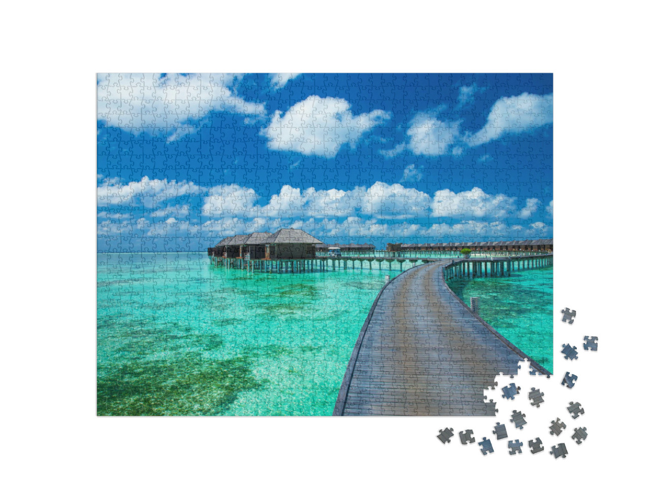 Puzzle de 1000 pièces « Belle plage avec bungalows aquatiques, Maldives »