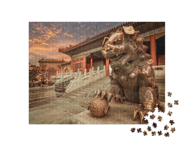 Puzzle de 1000 pièces « Le lion de bronze de la Cité interdite, Pékin, Chine »