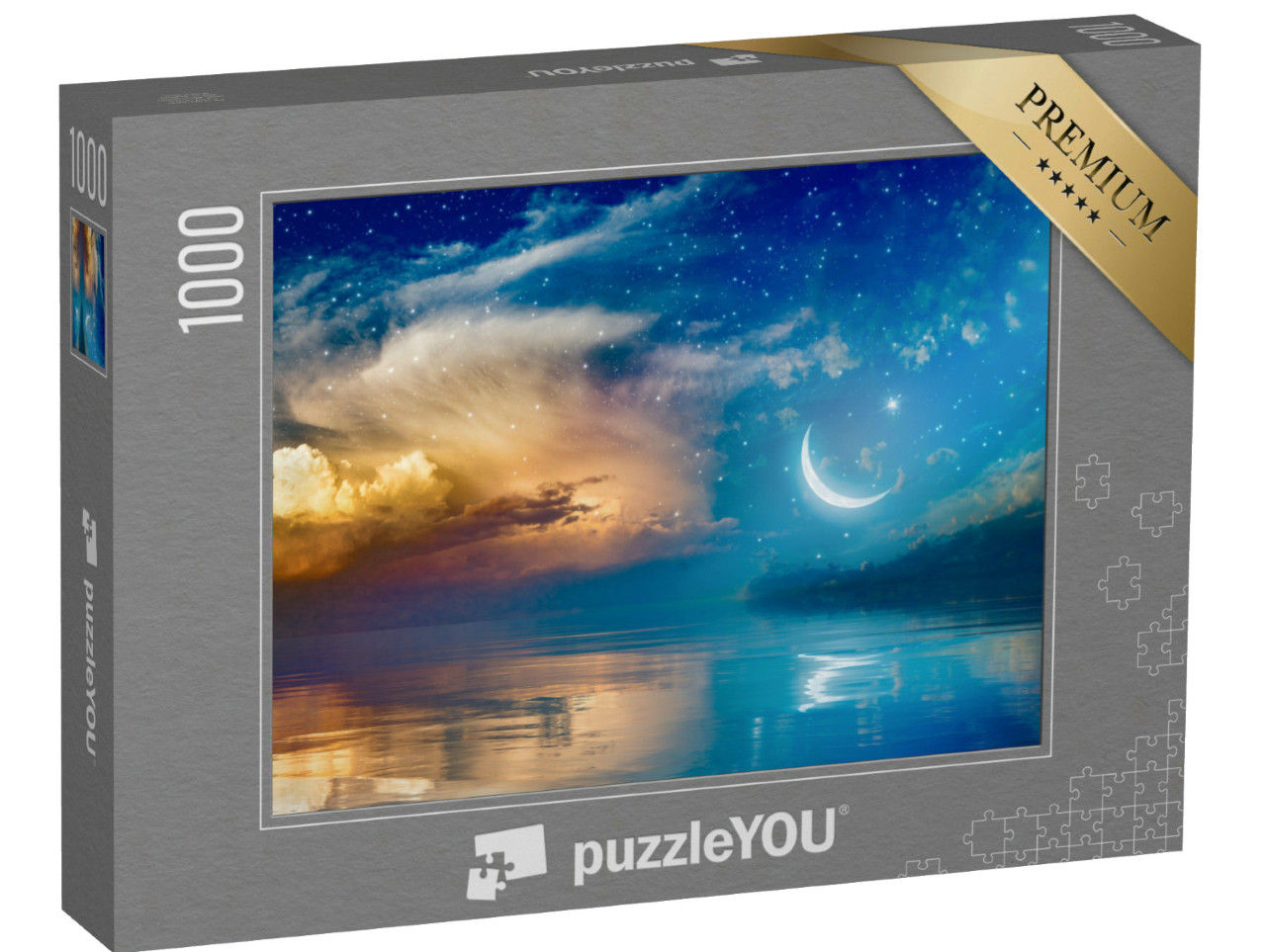 Puzzle de 1000 pièces « Croissant de lune, étoiles et nuages, Ramadan Kareem »