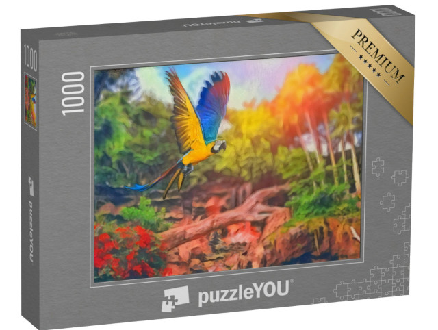 Puzzle de 1000 pièces « dans le style artistique de Franz Marc - perroquet ara dans la forêt tropicale »