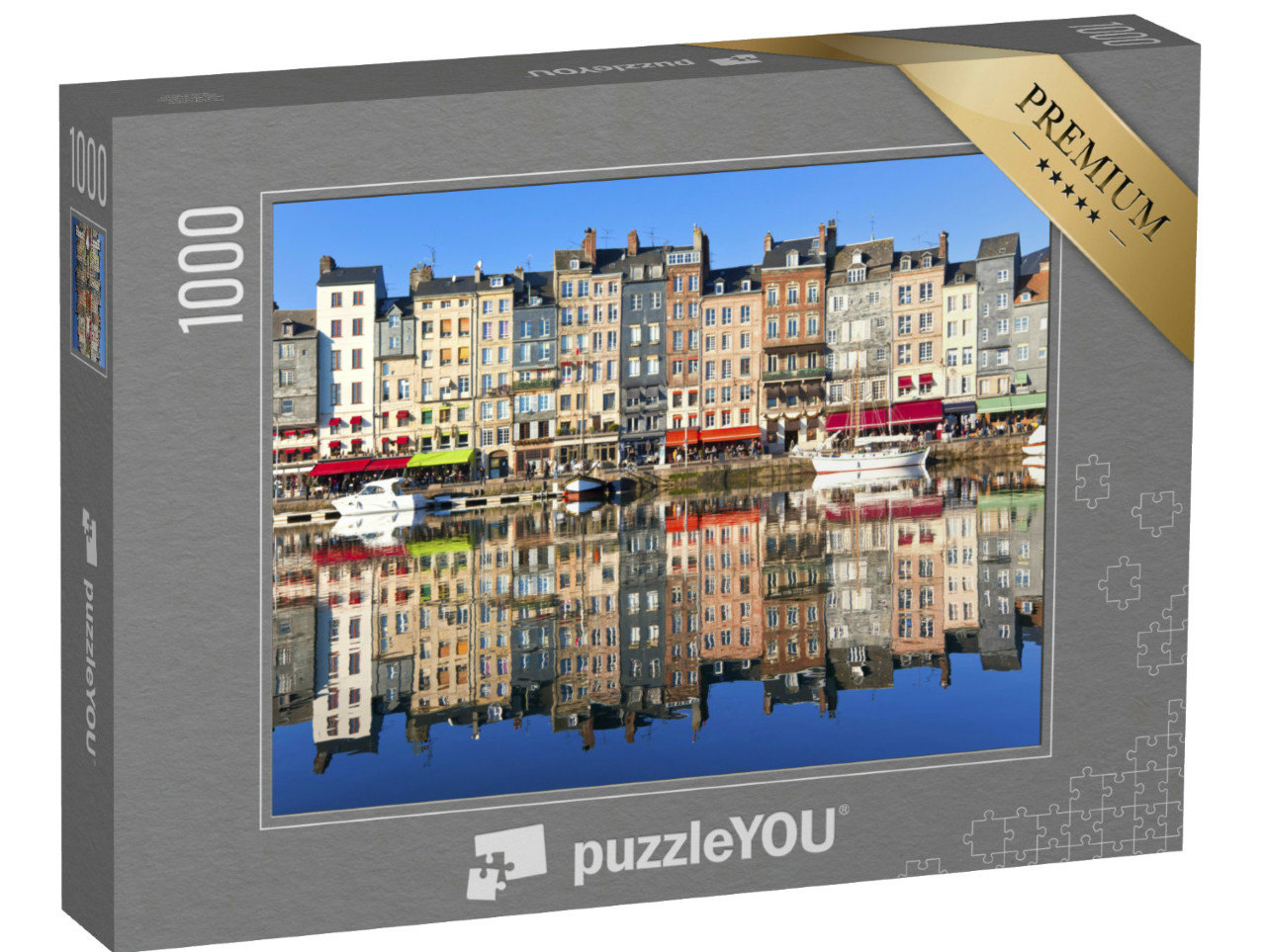 Puzzle de 1000 pièces « Port de Honfleur en Normandie, France. Des maisons colorées et leur reflet dans l'eau »