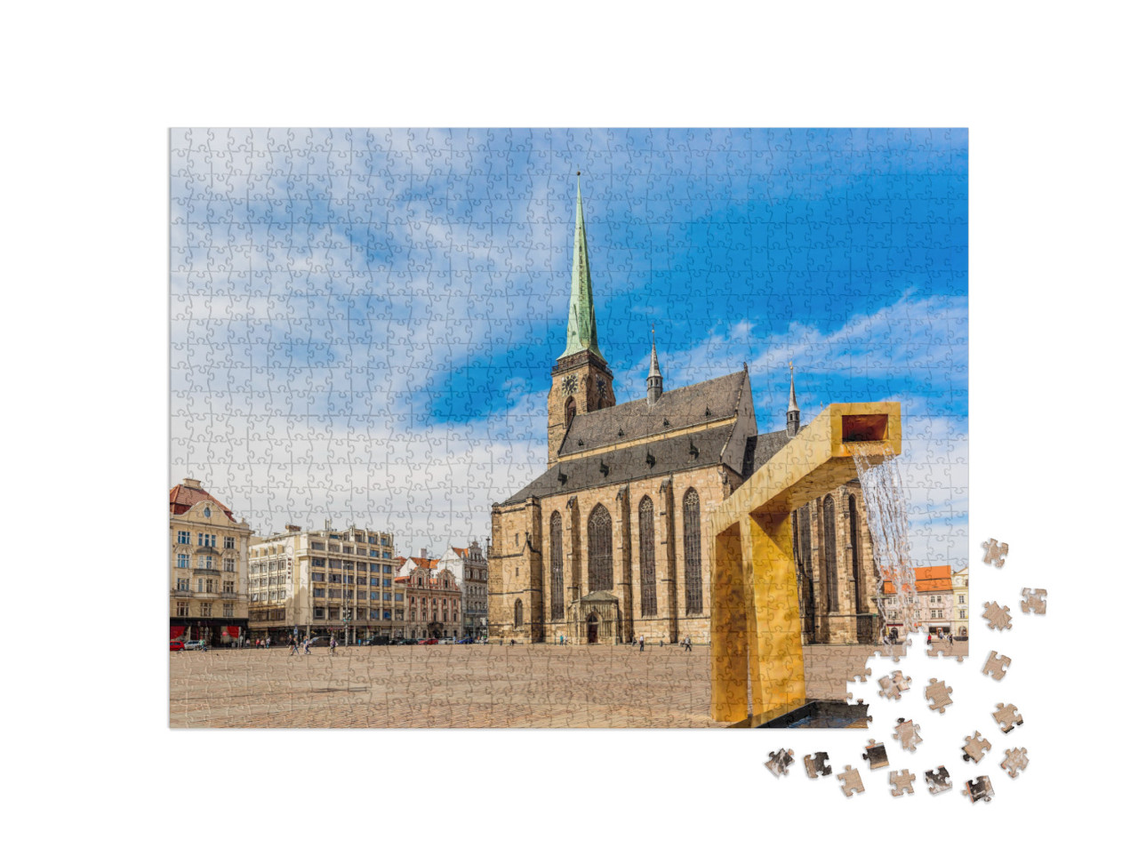 Puzzle de 1000 pièces « Cathédrale Saint-Barthélemy sur la place principale de Plzen, République tchèque »