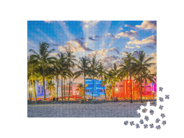 Puzzle de 1000 pièces « Vue de la ville sur Ocean Drive à Miami Beach, Floride, USA »