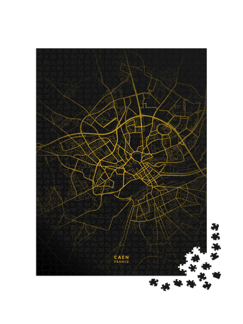 Puzzle de 1000 pièces « Carte de Caen, France - Carte de Caen ville d'or Poster Art mural Home Decor Ready to Printable »